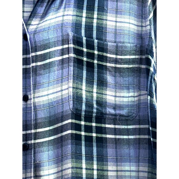 Lucky Brand women’s sz L purple blue plaid button front pocket long sleeve top - Picture 2 of 9